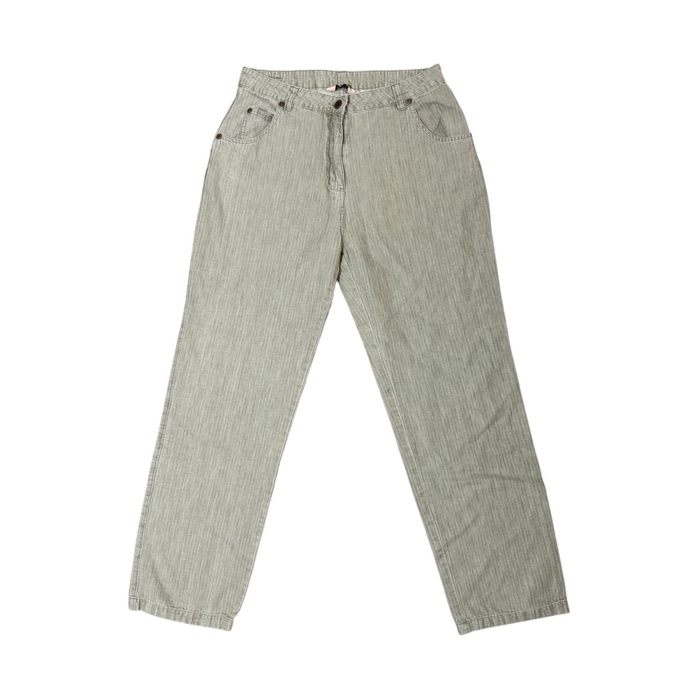 Woolrich Women 10 Green Hemp Cotton Herringbone Straight Leg Pants
